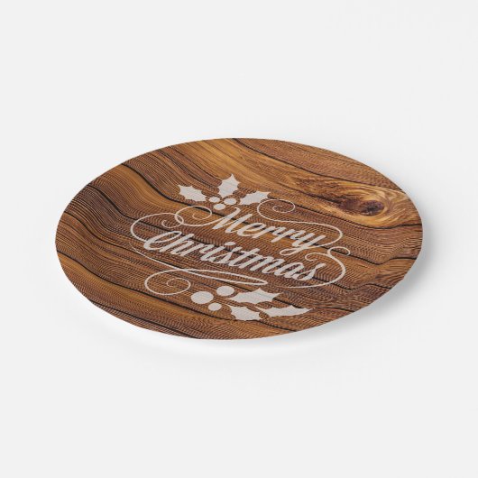 レトロのメリークリスマスのタイポグラフィの納屋木 ペーパープレート (アングル)