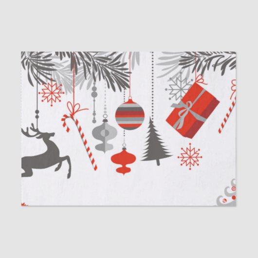 レトロのモダンで赤い及び灰色のクリスマスオーナメント 薄葉紙 (正面)