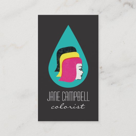 レトロのモダンな毛のカラーリストまたはスタイリストの名刺 名刺 (正面)
