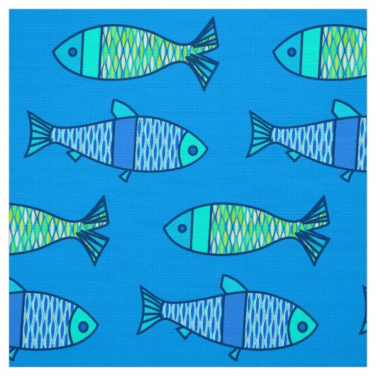 レトロのモダンな魚、ターコイズおよび紺碧 ファブリック (見本)
