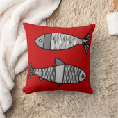 レトロのモダンな魚、深紅および灰色/灰色 クッション (ブランケット)