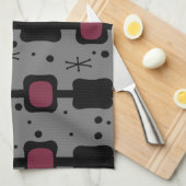 レトロのモダン中央段ボックスマルーン キッチンタオル (四つ折り)