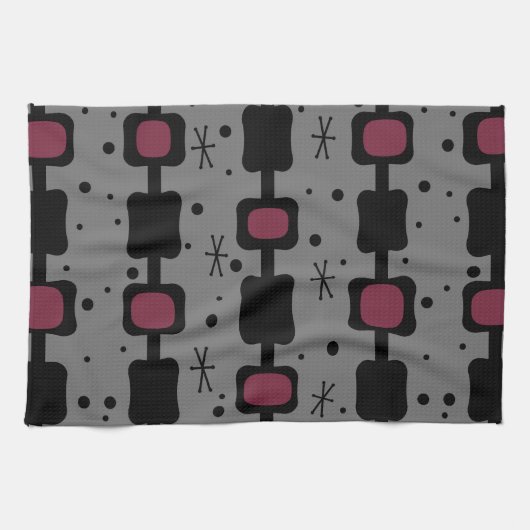 レトロのモダン中央段ボックスマルーン キッチンタオル (横)