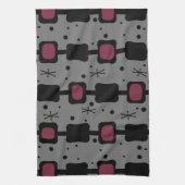 レトロのモダン中央段ボックスマルーン キッチンタオル (縦)