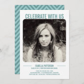 レトロのモダン卒業パーティーの写真|ティール（緑がかった色） 招待状 (正面/裏面)