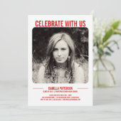 レトロのモダン卒業パーティーの写真|赤 招待状 (スタンド正面)