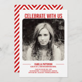 レトロのモダン卒業パーティーの写真|赤 招待状 (正面/裏面)