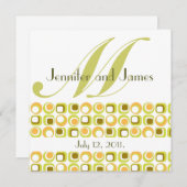 レトロのモノグラムの結婚式招待状のピンクのオレンジ 招待状 (正面/裏面)