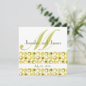 レトロのモノグラムの結婚式招待状のピンクのオレンジ 招待状 (スタンド正面)