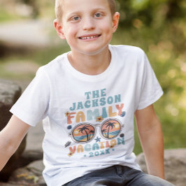 レトロのヤシの木サングラスの溝深い家族の休暇 Tシャツ