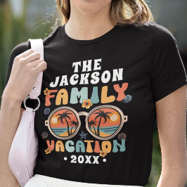 レトロのヤシの木サングラスの溝深い家族の休暇 Tシャツ