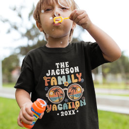レトロのヤシの木サングラスの溝深い家族の休暇 Tシャツ