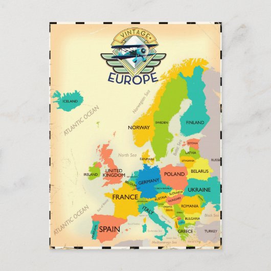 レトロのヨーロッパの地図。 ポストカード (正面)
