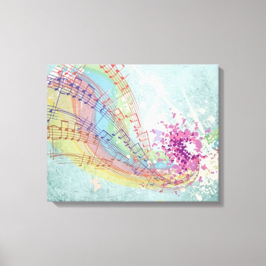 レトロのレインボーと音楽のノートが美しいテクスチャ キャンバスプリント (正面)