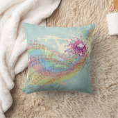 レトロのレインボーと音楽のノートが美しいテクスチャ クッション (ブランケット)