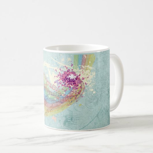 レトロのレインボーと音楽のノートが美しいテクスチャ コーヒーマグカップ (正面右)