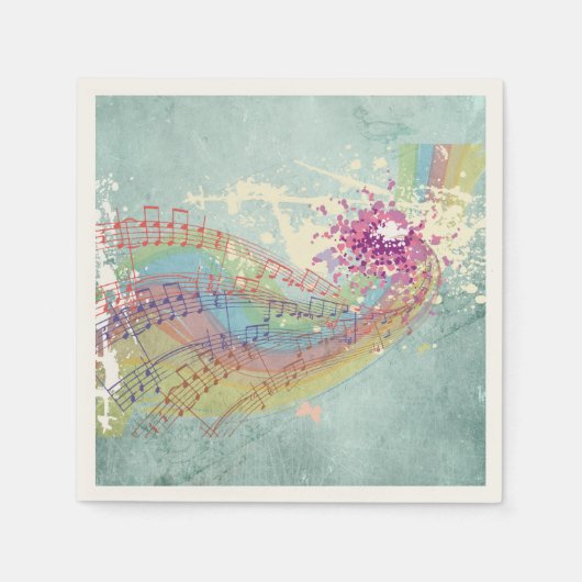 レトロのレインボーと音楽のノートが美しいテクスチャ スタンダードカクテルナプキン (正面)