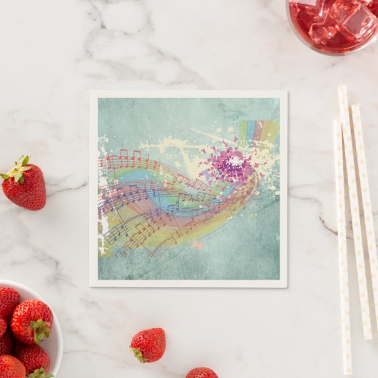 レトロのレインボーと音楽のノートが美しいテクスチャ スタンダードカクテルナプキン (インサイチュ)