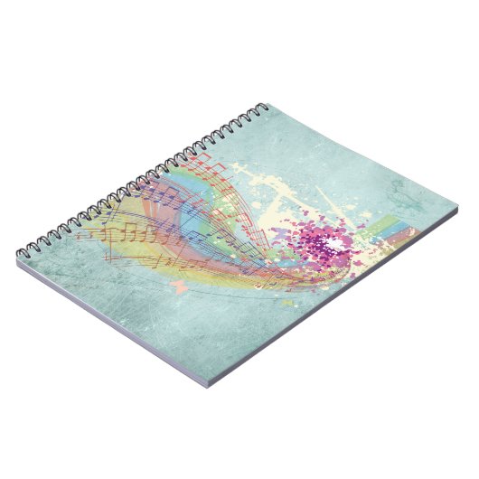 レトロのレインボーと音楽のノートが美しいテクスチャ ノートブック (左側)