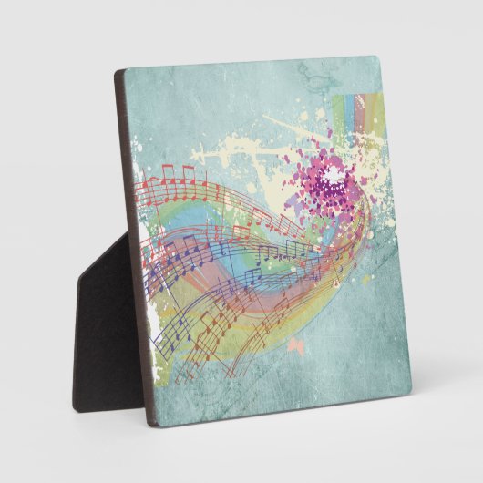 レトロのレインボーと音楽のノートが美しいテクスチャ フォトプラーク (正面)