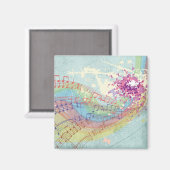 レトロのレインボーと音楽のノートが美しいテクスチャ マグネット (正面/裏面)