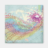 レトロのレインボーと音楽のノートが美しいテクスチャ マグネット (正面)