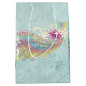 レトロのレインボーと音楽のノートが美しいテクスチャ ミディアムペーパーバッグ (正面)