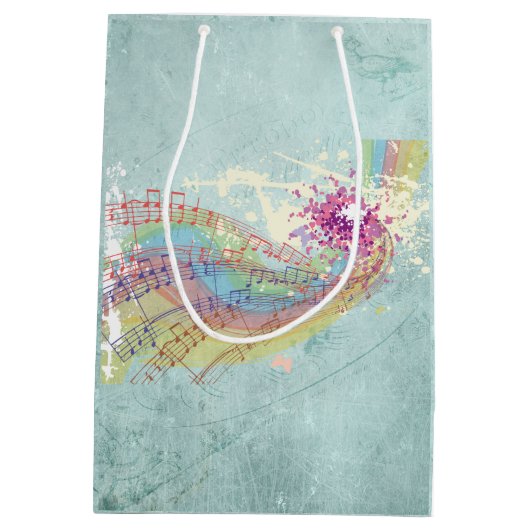 レトロのレインボーと音楽のノートが美しいテクスチャ ミディアムペーパーバッグ (裏面)