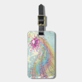 レトロのレインボーと音楽のノートが美しいテクスチャ ラゲッジタグ (正面縦)