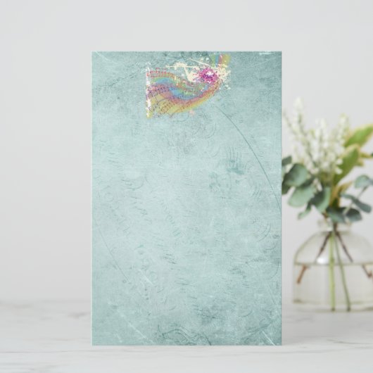 レトロのレインボーと音楽のノートが美しいテクスチャ 便箋 (スタンド正面)