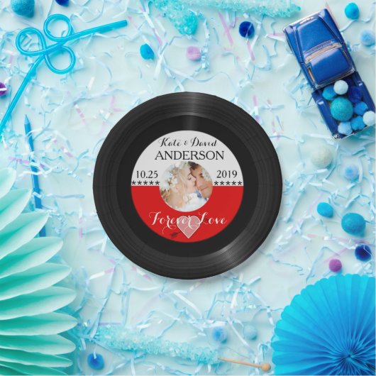レトロのレコードの写真の後結婚式のパーティーのカスタム ペーパープレート (パーティー)