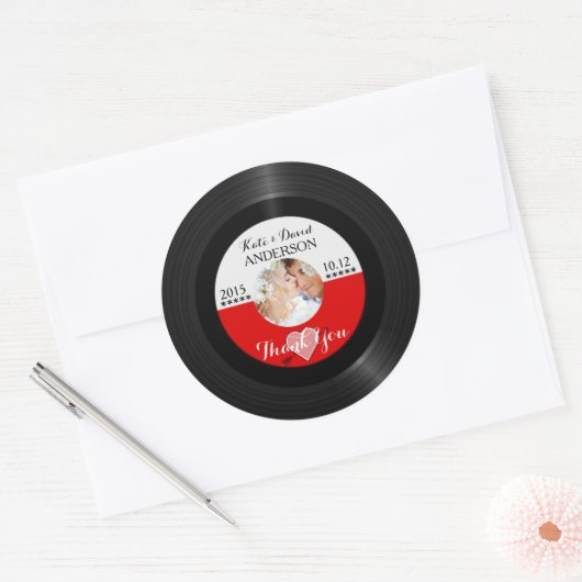レトロのレコードの写真の結婚式の引き出物は感謝していしています ラウンドシール (封筒)