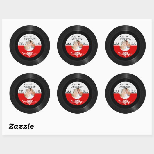 レトロのレコードの写真の結婚式の引き出物は感謝していしています ラウンドシール (シート)