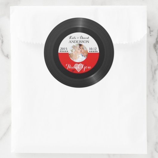 レトロのレコードの写真の結婚式の引き出物は感謝していしています ラウンドシール (バッグ)