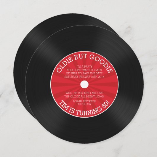 レトロのレコードの誕生日のパーティの招待状 招待状 (正面/裏面)