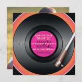 レトロのレコードプレーヤーの保存日付 招待状 (正面/裏面)