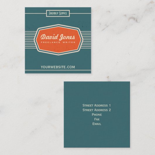 レトロのロゴのスタイルの正方形の形の名刺のティール(緑がかった色) スクエア名刺 (正面/裏面)