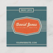 レトロのロゴのスタイルの正方形の形の名刺のティール(緑がかった色) スクエア名刺 (正面)