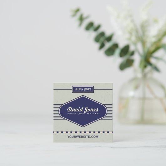 レトロのロゴのスタイルの正方形の形の名刺の灰色 スクエア名刺 (スタンド正面)