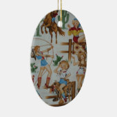 レトロのロデオの女性のカーボーイのクリスマスの白い木のオーナメント セラミックオーナメント (右)