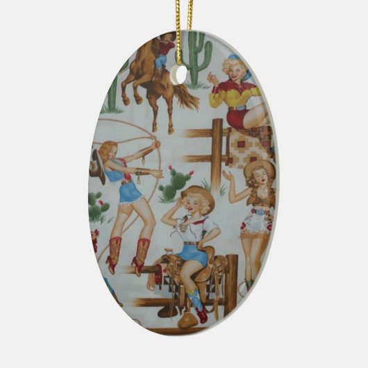 レトロのロデオの女性のカーボーイのクリスマスの白い木のオーナメント セラミックオーナメント (左)