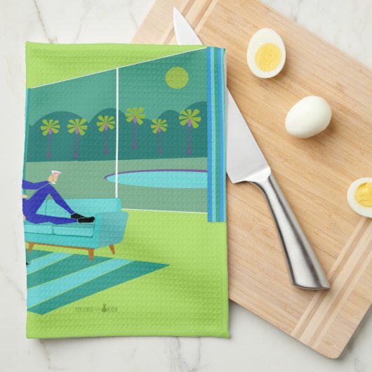 レトロのロマンチックで陽気なカップルの台所タオル キッチンタオル (四つ折り)