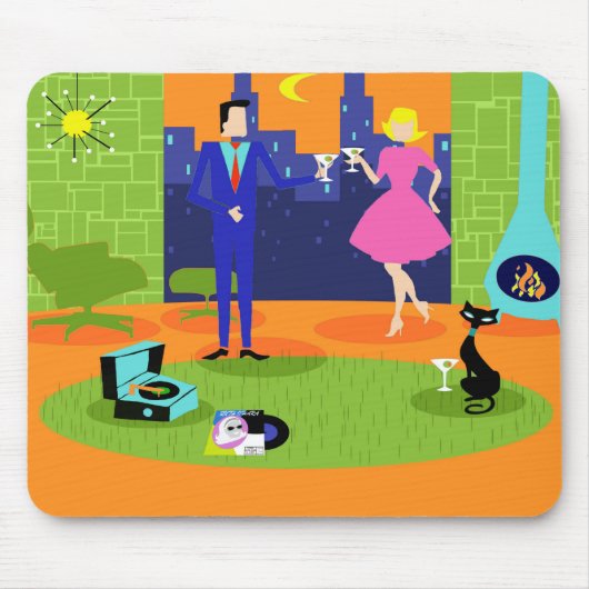 レトロのロマンチックな夕べのカップルのマウスパッド マウスパッド (正面)