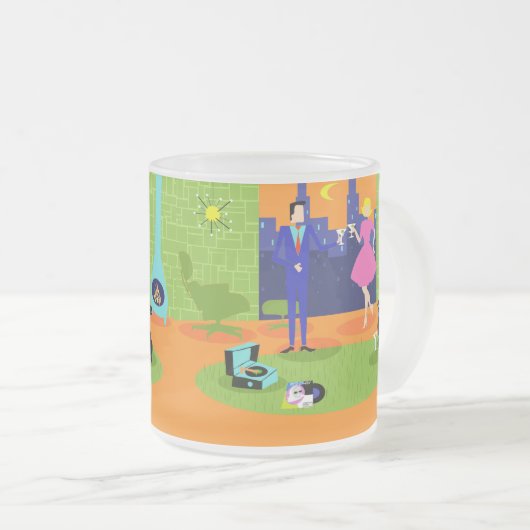 レトロのロマンチックな夕べのカップルの曇らされたガラスのマグ フロストグラスマグカップ (正面右)