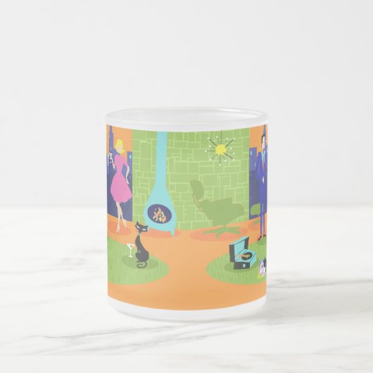 レトロのロマンチックな夕べのカップルの曇らされたガラスのマグ フロストグラスマグカップ (中央)