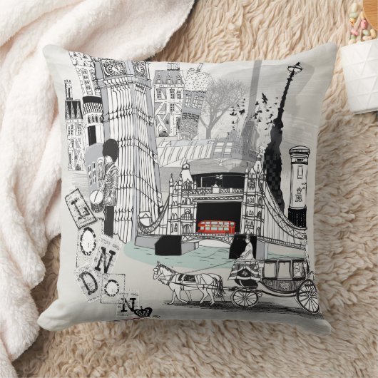 レトロのロンドンの都市によって印刷されるクッション クッション (ブランケット)