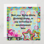 レトロのローラースケートの誕生日のパーティの招待状 招待状 (正面/裏面)