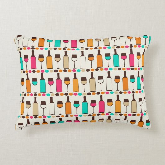 レトロのワイン・ボトルおよびガラス アクセントクッション (正面)