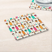 レトロのワイン・ボトルおよびガラス スクエアペーパーコースター (アングル)