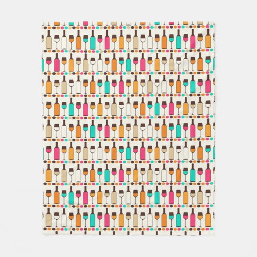 レトロのワイン・ボトルおよびガラス フリースブランケット (正面)